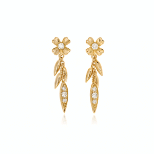 Yellow Gold and Diamond Floral Drop Earrings