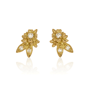 Yellow Gold and Diamond Floral Stud Earrings