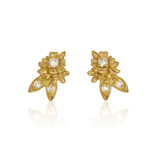 Yellow Gold and Diamond Floral Stud Earrings