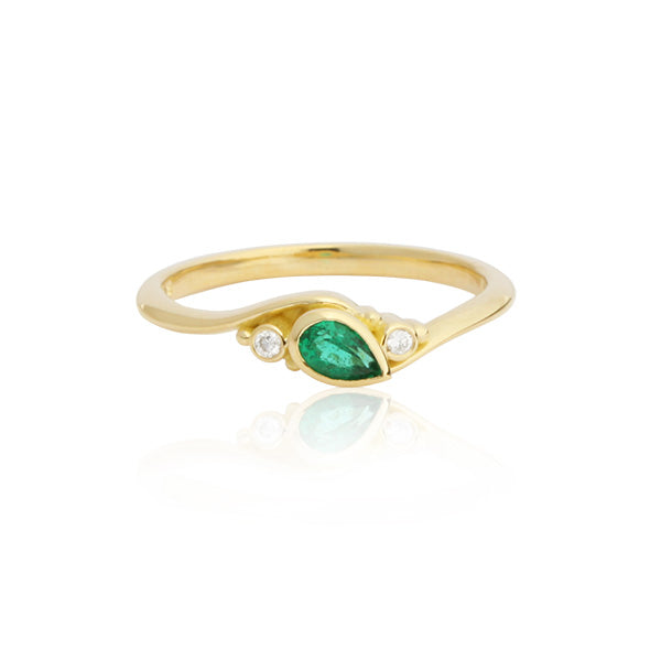 Bypass Pear Emerald and Diamond Engagement Ring