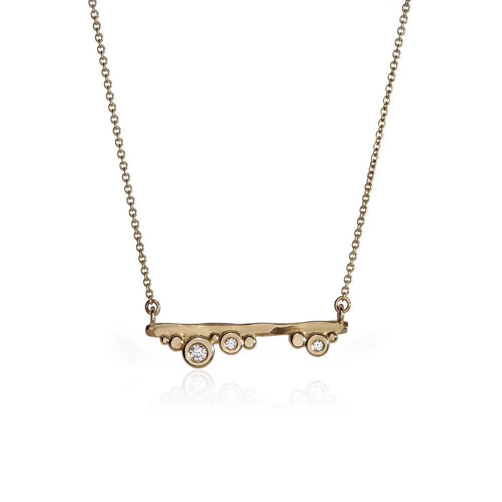 Yellow Gold and Diamond Bar Pendant Necklace