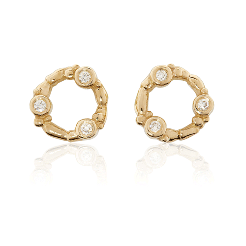 9ct Yellow Gold and Diamond Reed Circle Stud Earrings